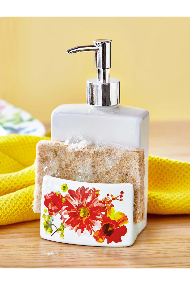 Spring Floral Soap Dispenser Multicolor Bone China Pump, Alternate, color, Red