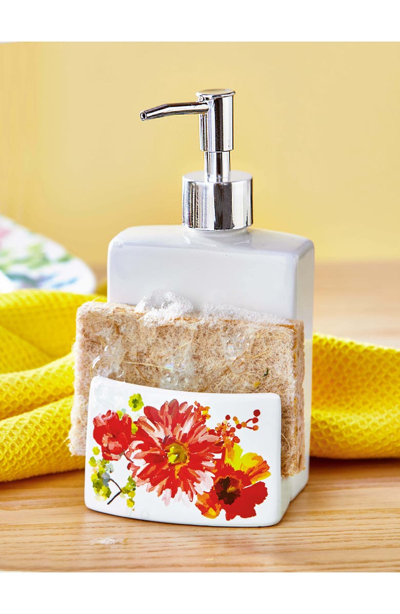 tag Spring Floral Soap Dispenser Multicolor Bone China Pump, Alternate, color, Multicolored