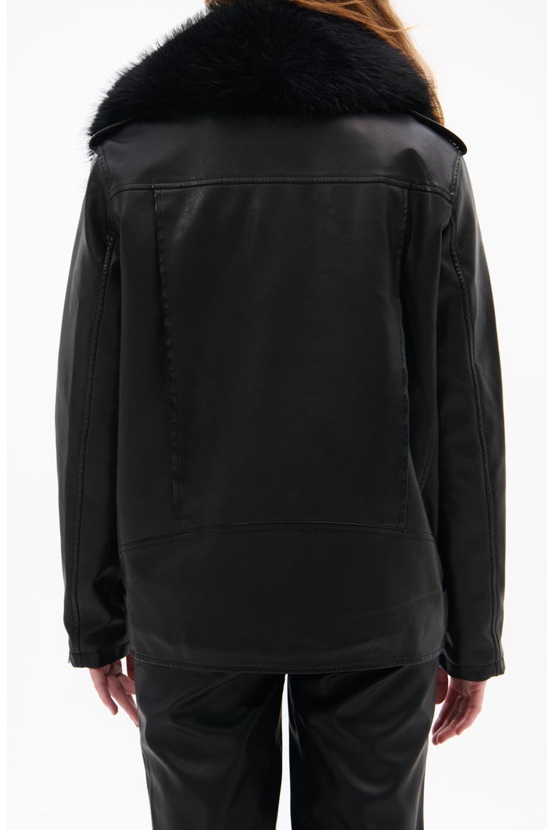 Aurelia Faux Leather Moto Jacket with Removable Faux Fur Collar, Alternate, color, BLACK