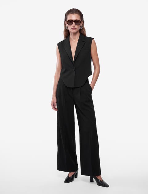 High Rise Wide Leg Tailored Trousers With Pleated