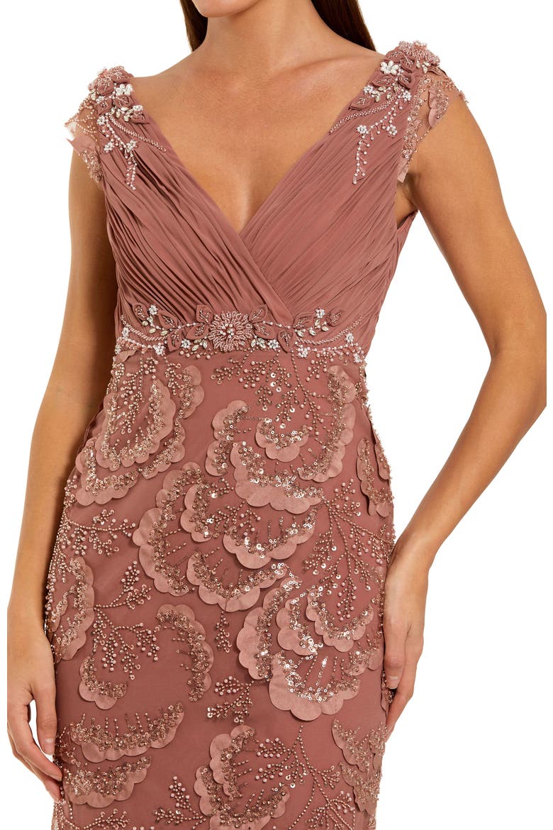 Petite Floral Beaded Chiffon V-Neck Evening Gown, Alternate, color, Rose