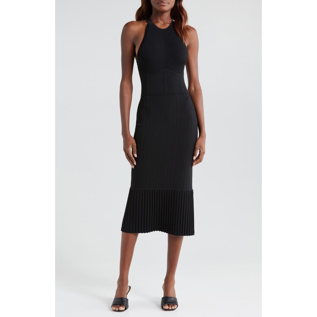L'agence Kim Pleat Hem Knit Dress In Black