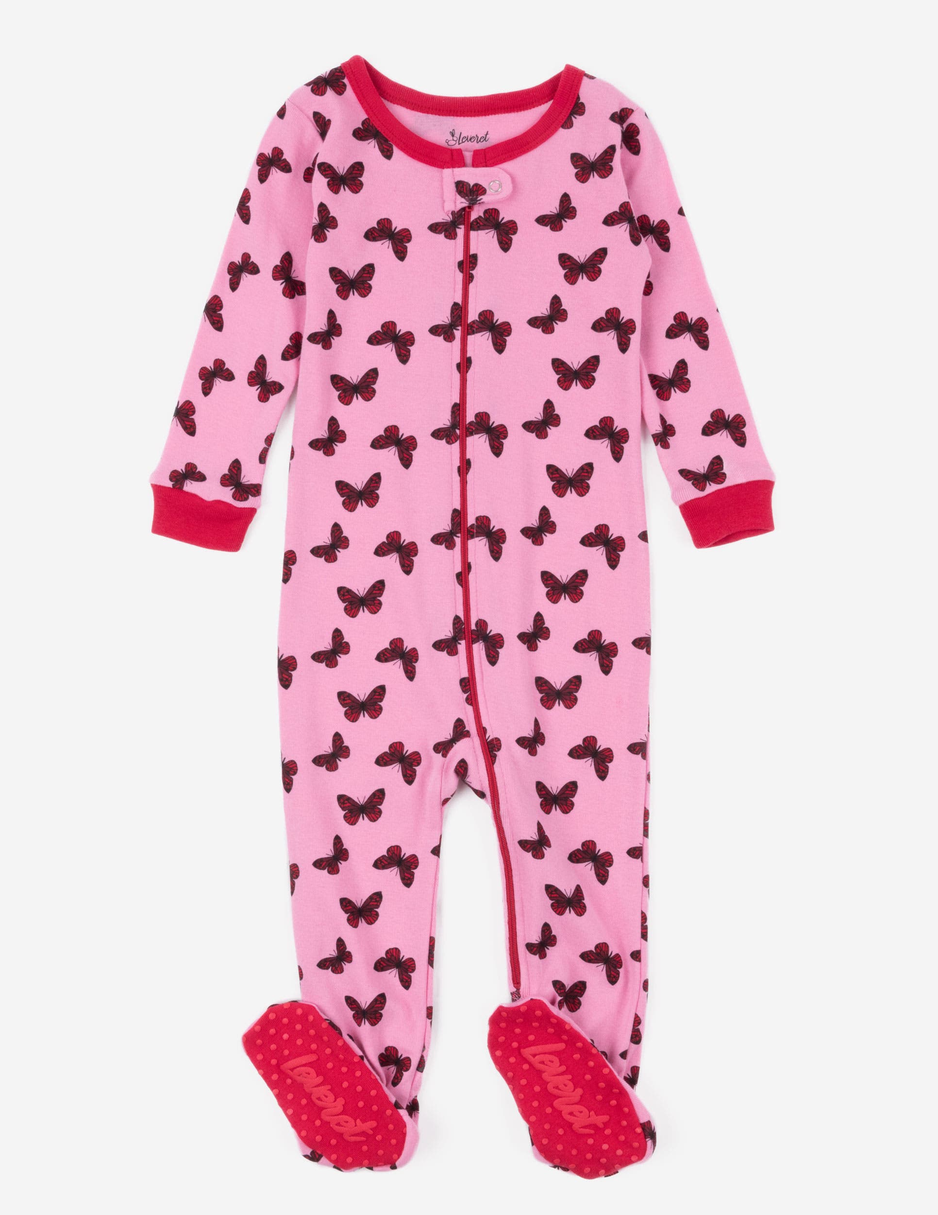 Leveret Kids Footed Cotton Matching Family Pajamas, Nature & Water Prints In Pink