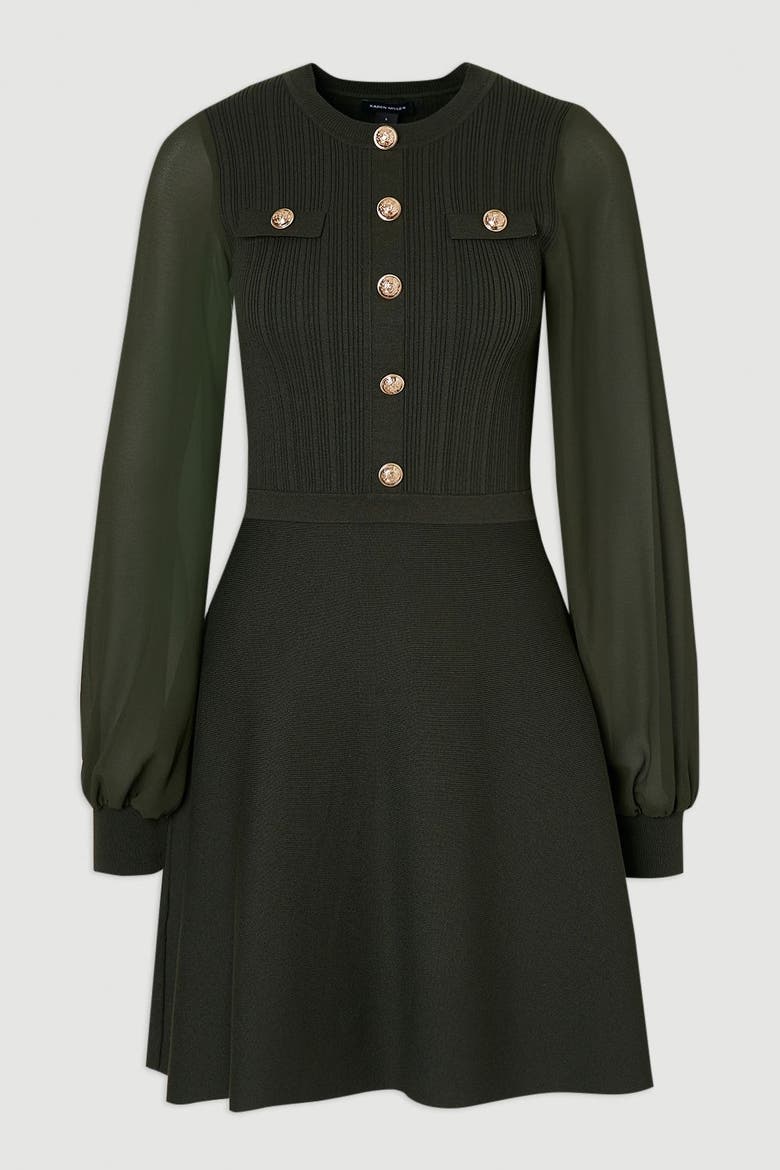 Petite Chiffon Sleeve Mini Dress, Alternate, color, Olive