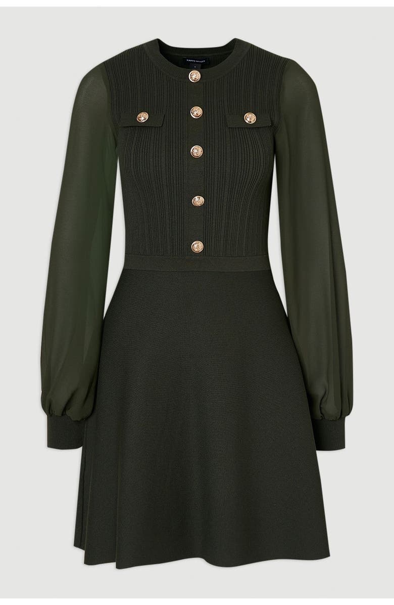 Karen Millen Petite Mini Dress With Chiffon Sleeve, Alternate, color, Olive