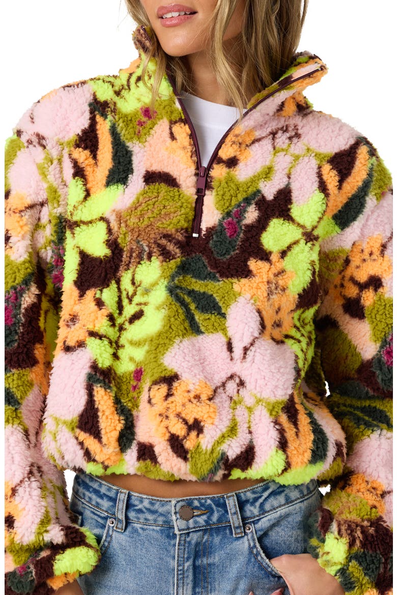 Kacey High Pile Floral Half Zip Jacket, Alternate, color, CHARTREUSE