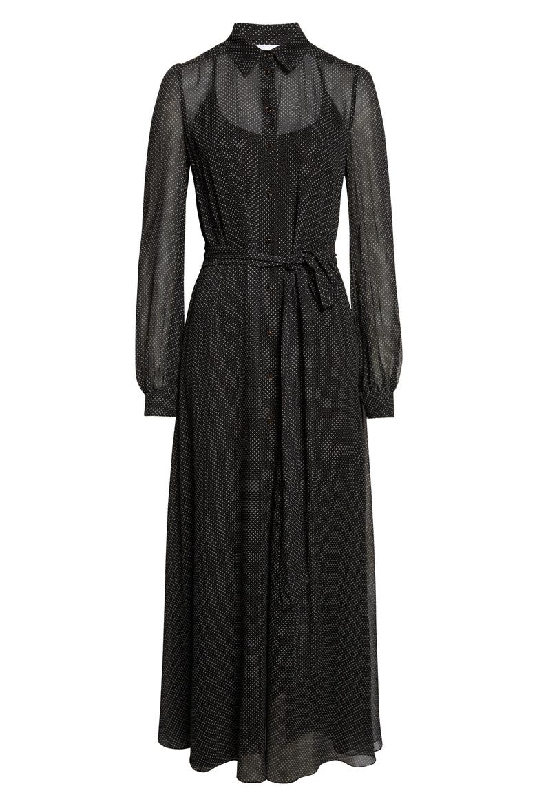 Polka Dot Long Sleeve Silk Shirtdress, Alternate, color, BLACK / ECRU MULTI