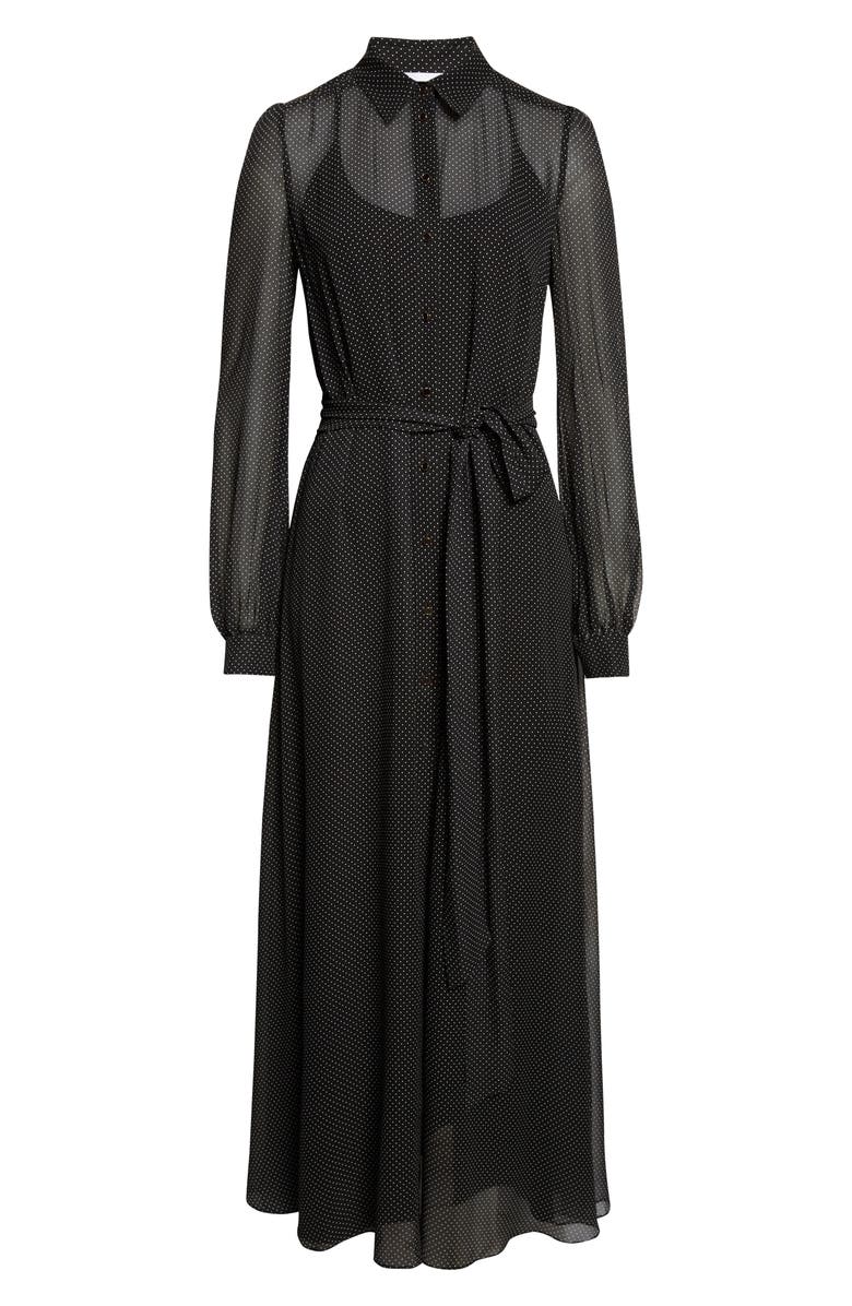 ST. JOHN Polka Dot Long Sleeve Silk Shirtdress, Alternate, color, Black / Ecru Multi