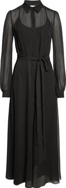 ST. JOHN Polka Dot Long Sleeve Silk Shirtdress