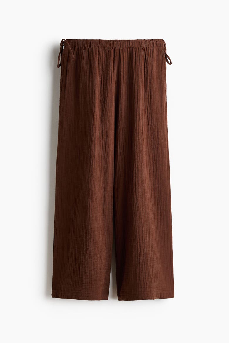 Drawstring-detail Muslin Pants, Alternate, color, Brown