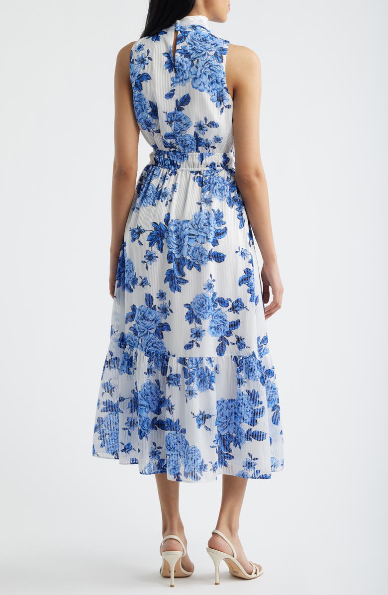 Anne Klein Floral Stripe Mock Neck Midi Dress, Alternate, color, Marina Multi