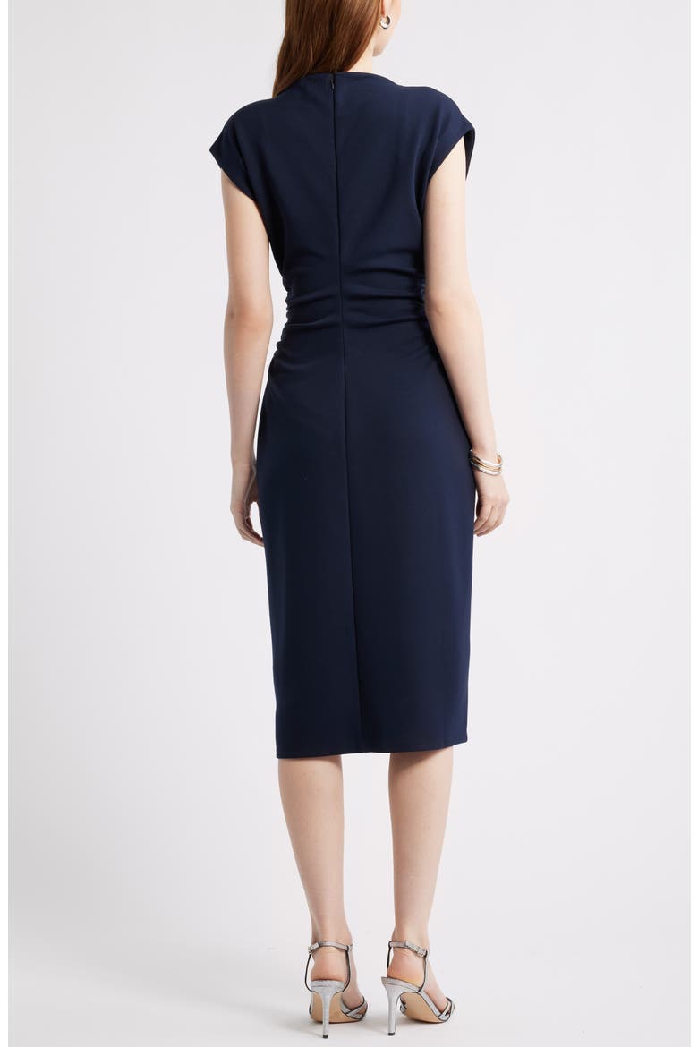Ruched Funnel Neck Midi Dress, Alternate, color, NAVY NIGHT