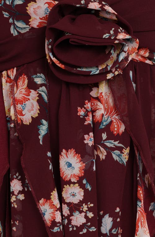 Petal And Pup Petal & Pup Tully Print Sleeveless Maxi Dress With Scarf In Burgundy