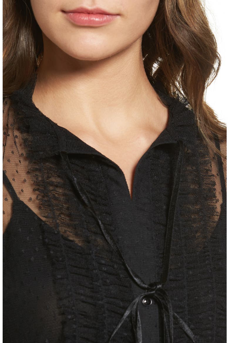 Ruffle Mesh Blouse, Alternate, color, BLACK