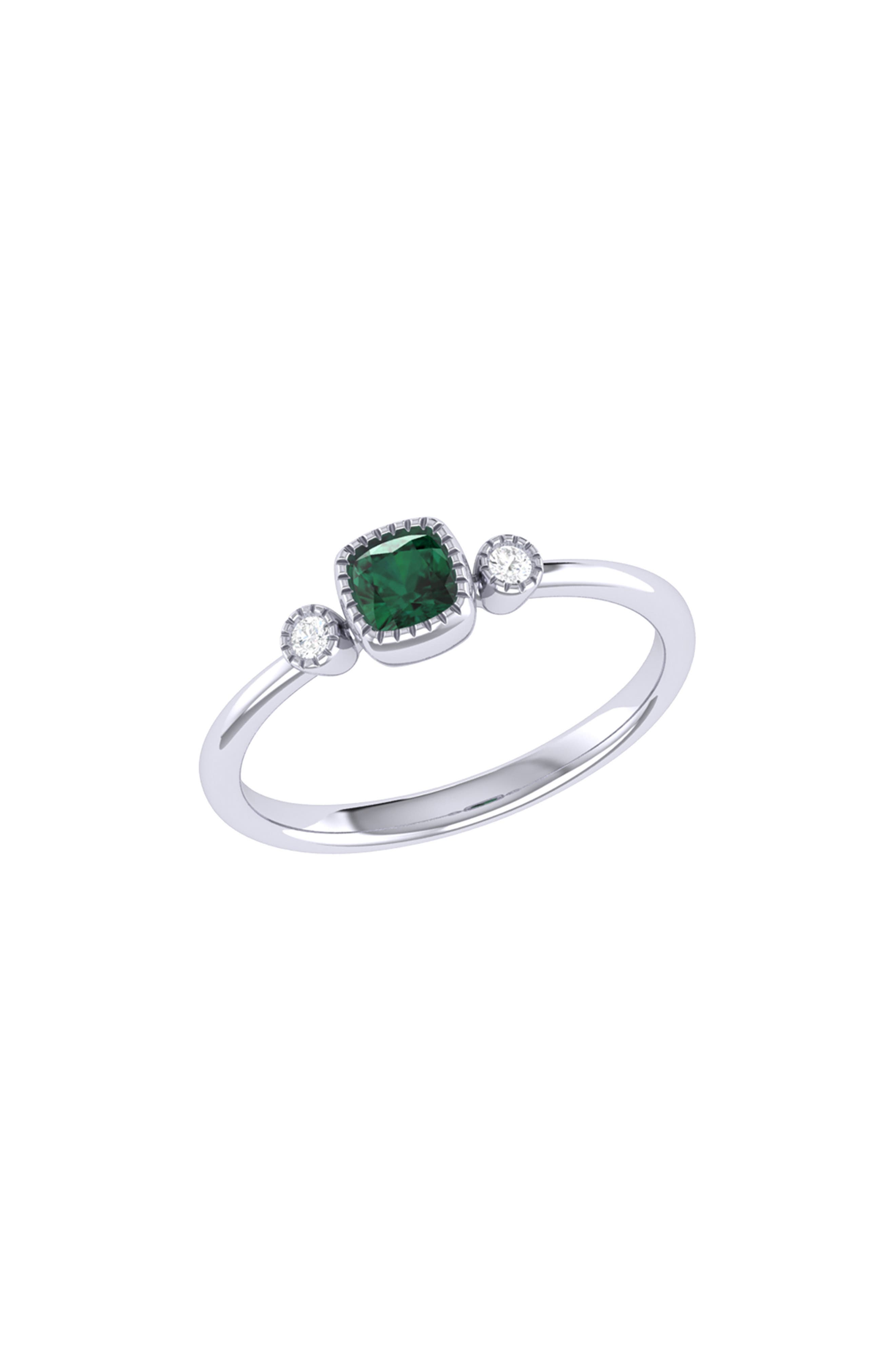 LuvMyJewelry La Vie Cushion Cut Emerald & Diamond Ring - 0.04ct.