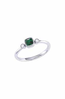 LuvMyJewelry La Vie Cushion Cut Emerald & Diamond Ring - 0.04ct.