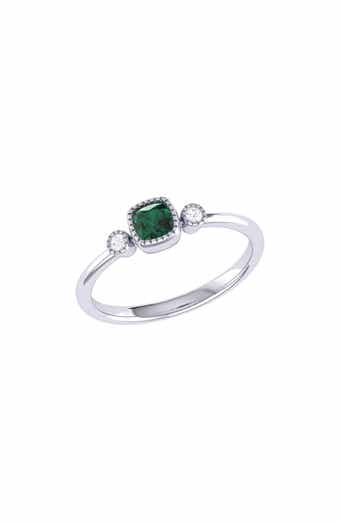 LuvMyJewelry La Vie Cushion Cut Emerald & Diamond Ring - 0.04ct.