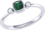 LuvMyJewelry La Vie Cushion Cut Emerald & Diamond Ring - 0.04ct.