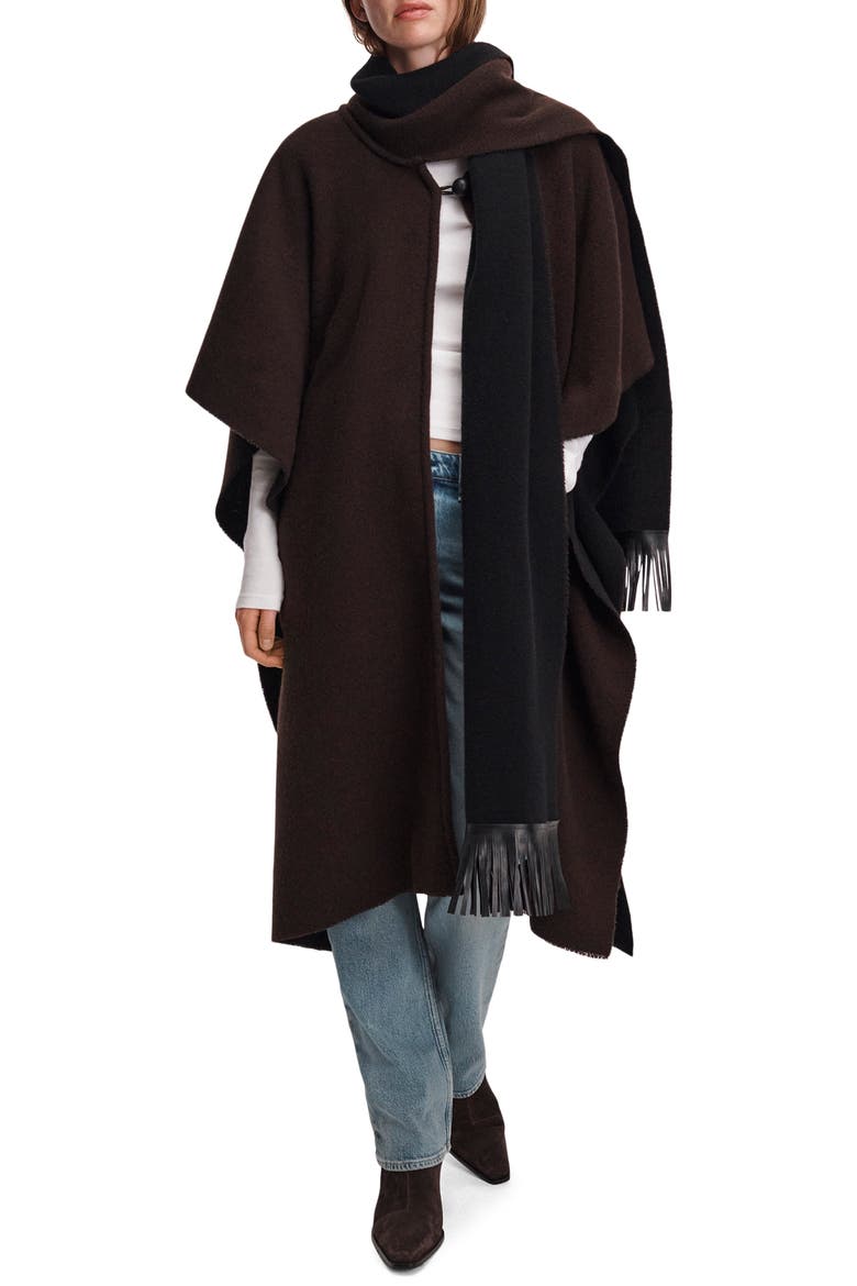 Brooke Wool Scarf Poncho, Main, color, DARK CHOCOLATE