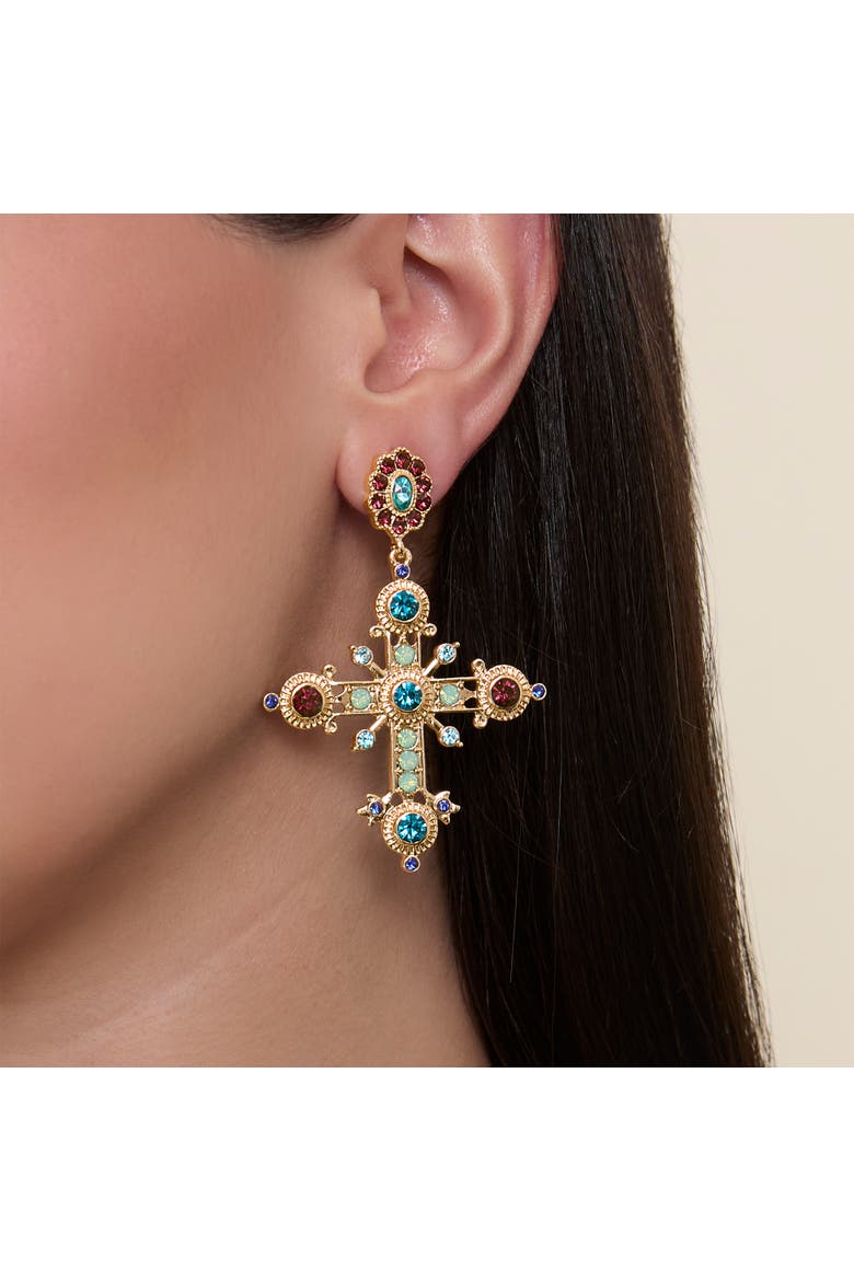 Boho Luxe Cross Drop Earrings, Alternate, color, Gold