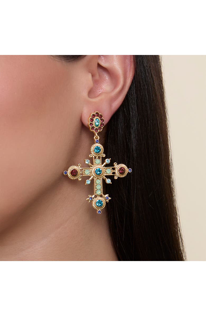 Jessica Simpson Boho Luxe Cross Drop Earrings, Alternate, color, Gold