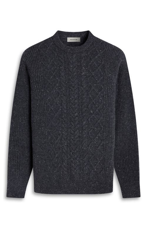 Bugatchi Cable Stitch Crewneck Wool Blend Sweater In Black