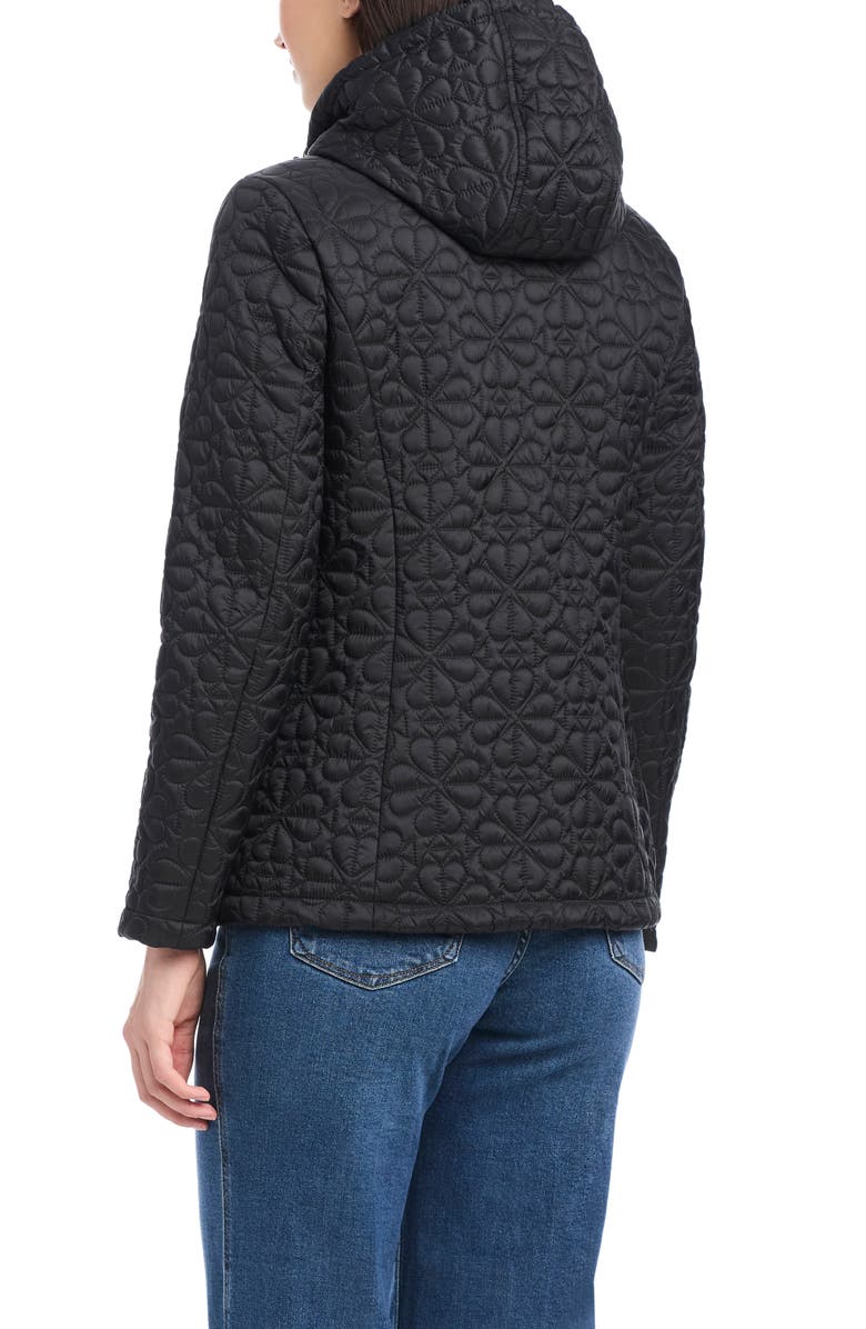 Kate Spade New York water resistant hooded floral quilted short jacket, Alternate, color, Black