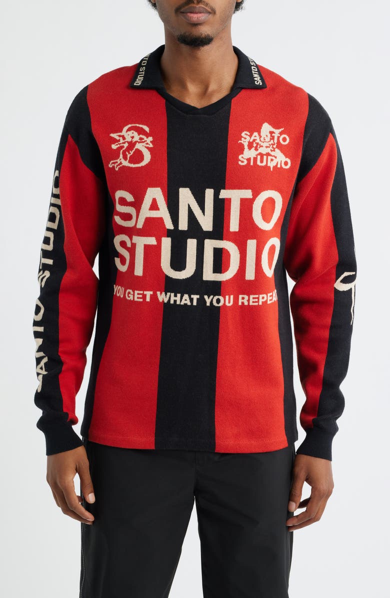 SANTO STUDIO x Miguel Harichi Stripe Johnny Collar Sweater, Main, color, Red