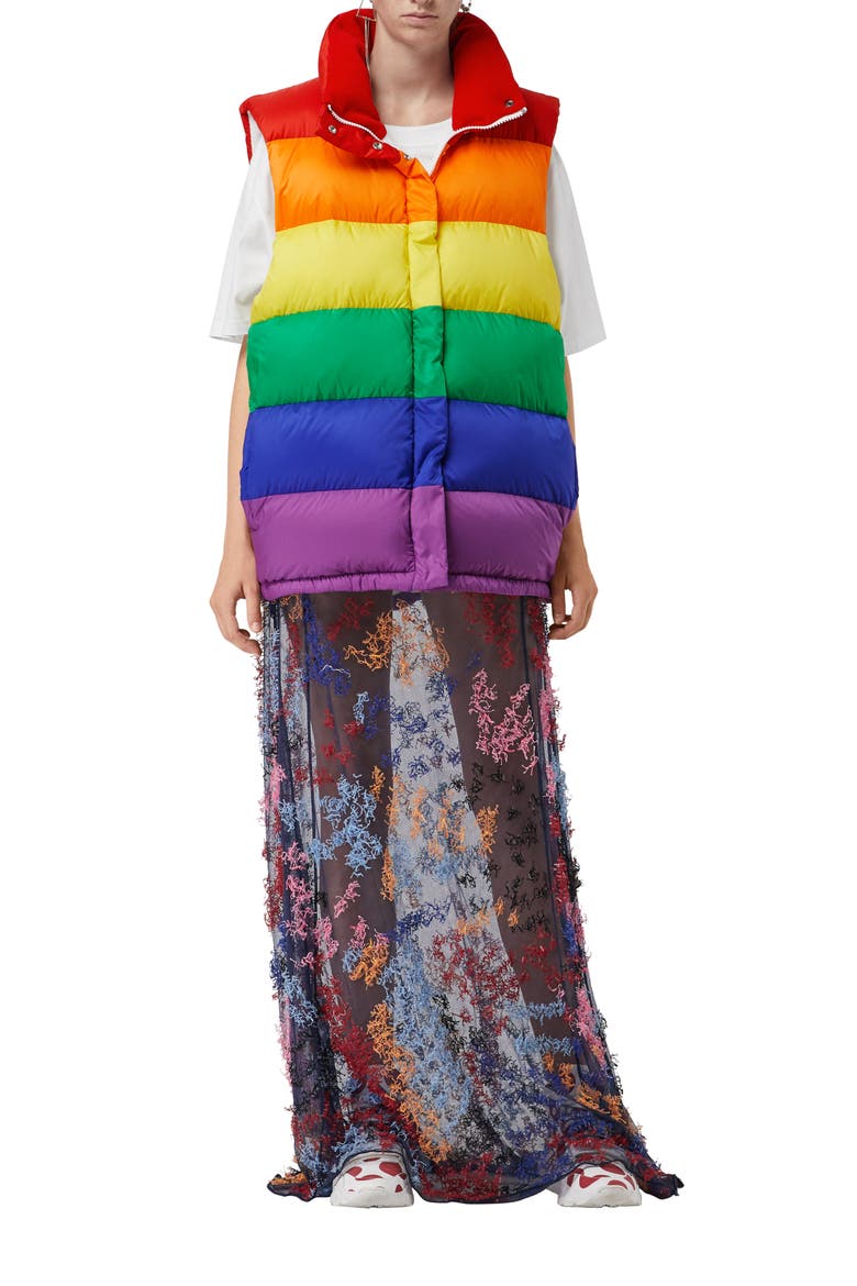 Rainbow Down Puffer Vest, Alternate, color, RAINBOW