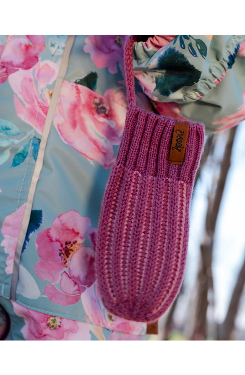 Deux par Deux Baby Girl's Knit Mittens With Cord Mauve, Alternate, color,
