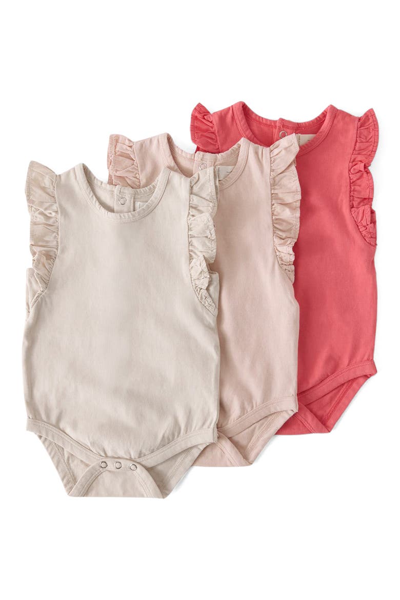 Garment Dyed Flutter Sleeve Organic Cotton Bodysuit, Alternate, color, SAND