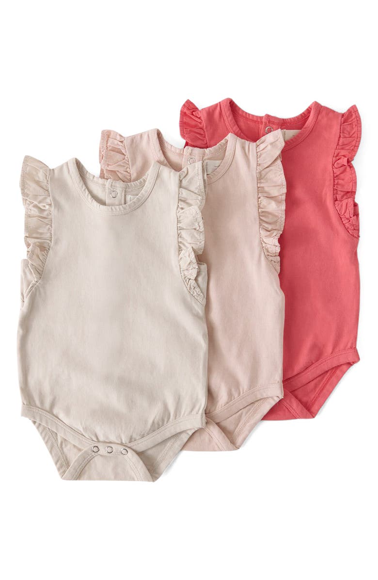 Pehr Garment Dyed Flutter Sleeve Organic Cotton Bodysuit, Alternate, color, Sand