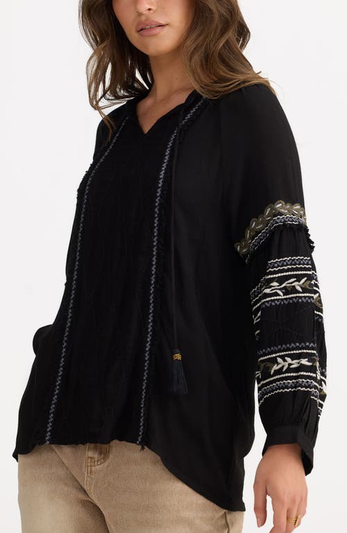 Talisman The Label Florence Embroidered Crepe Top In Black