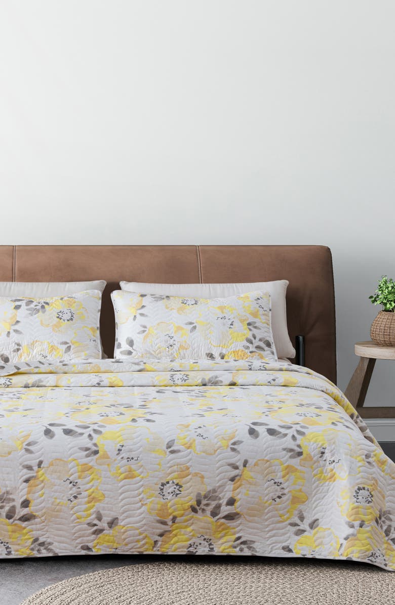 Woven & Weft Watercolor Flower Quilt & Pillow Sham Set - Twin, Alternate, color, Yellow