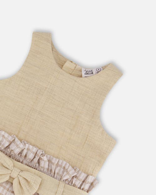 Deux Par Deux Girl's Bi-material Belted Dress Beiges In Beige