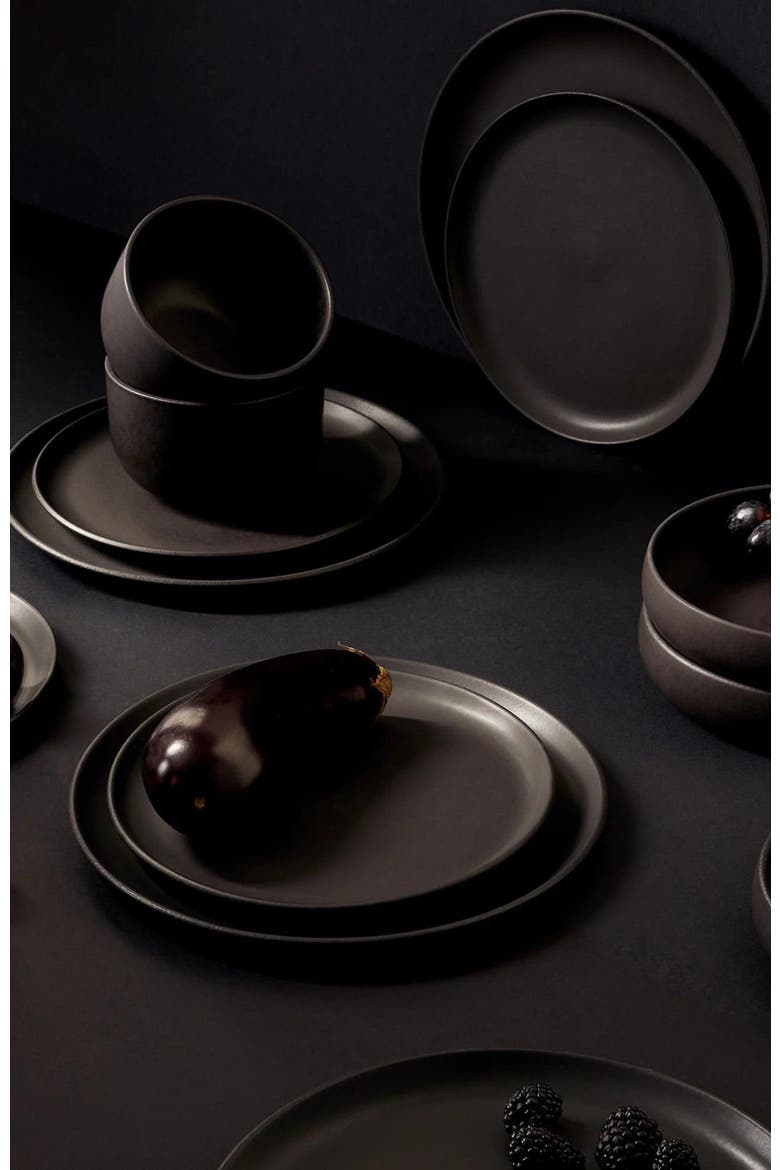 Tunisian 12pc Dinnerware set, Alternate, color, Black