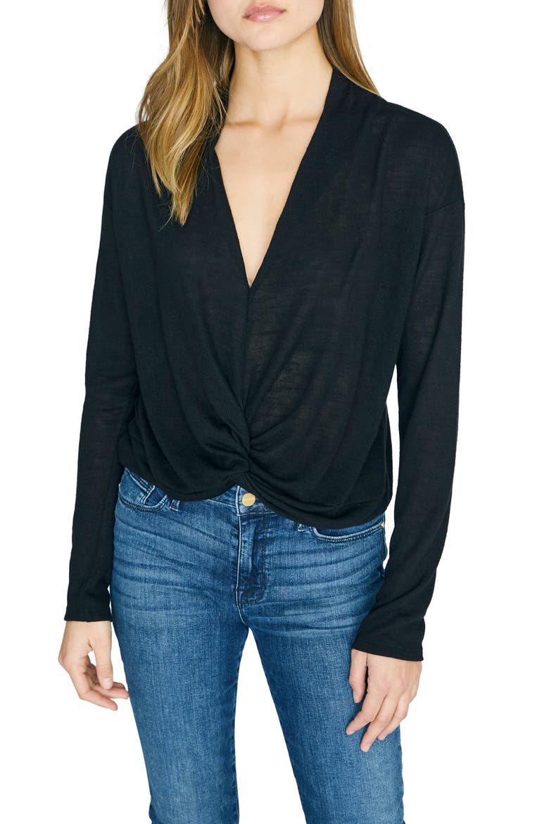 Knot Interested Plunge Neck Top, Main, color, BLACK
