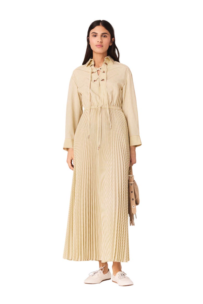 Eyelet pleated maxi dress, Main, color, Pale yellow