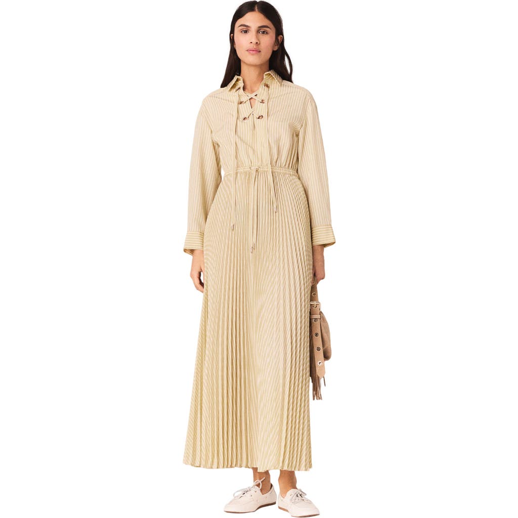 maje Eyelet pleated maxi dress in Pale Yellow at Nordstrom, Size 38