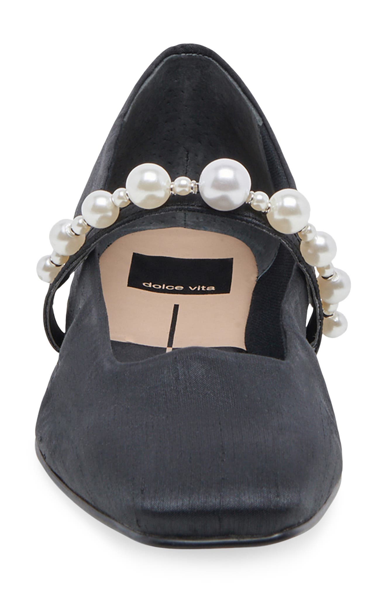 Roxana Imitation Pearl Ballet Flat, Alternate, color, ONYX SATIN