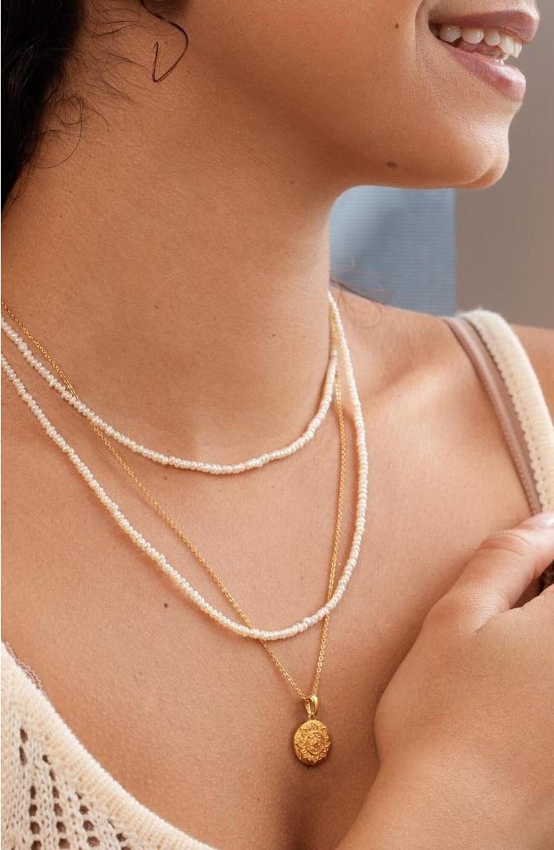 Mantra I Am Abundant Pearl Chain, Alternate, color, Pearl