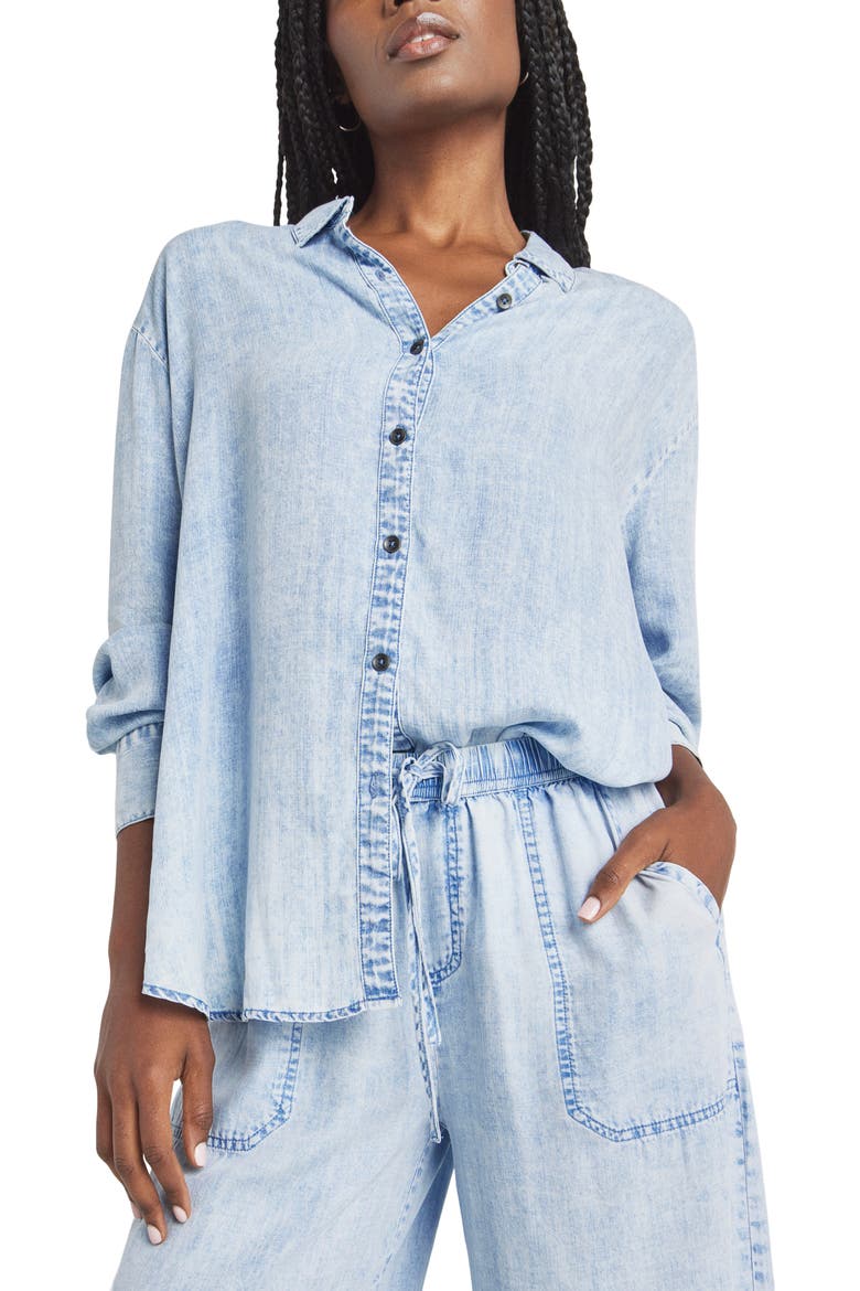 Bleached Button-Up Shirt, Main, color, BLEACHED INDIGO