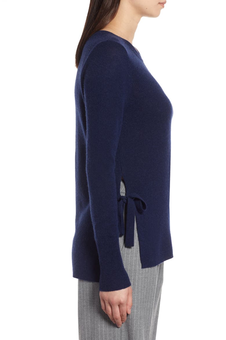 Side Tie Cashmere Sweater, Alternate, color, NAVY PEACOAT