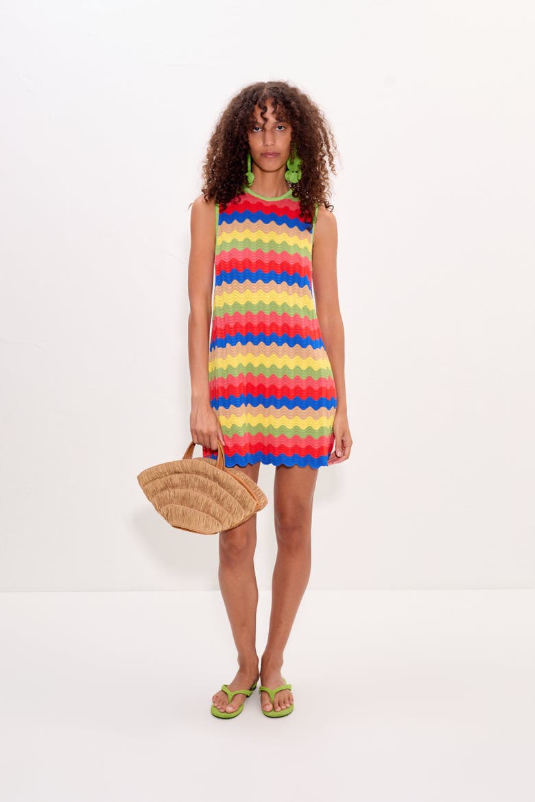 Moji Knit Crochet Mini Dress, Main, color, Tropical Wave
