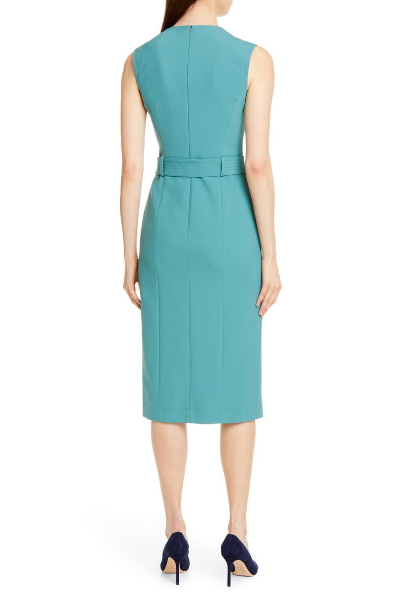 Dadoria Belted Sheath Dress, Alternate, color, DARK JADE