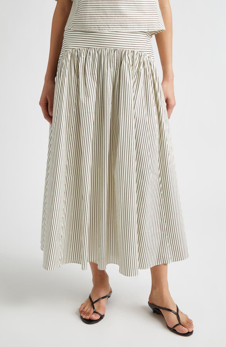 STAUD Procida Stripe Maxi Skirt, Main, color, Ivory/ Dark Oak Micro Stripe