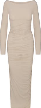 Naked Wardrobe Ruched Off the Shoulder Long Sleeve Maxi Dress