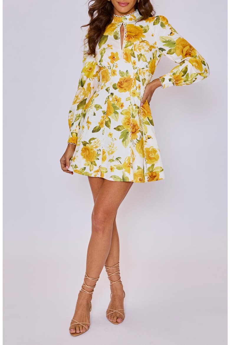 Vivienne Floral Long Sleeve Stretch Cotton Minidress, Main, color, IVORY YELLOW