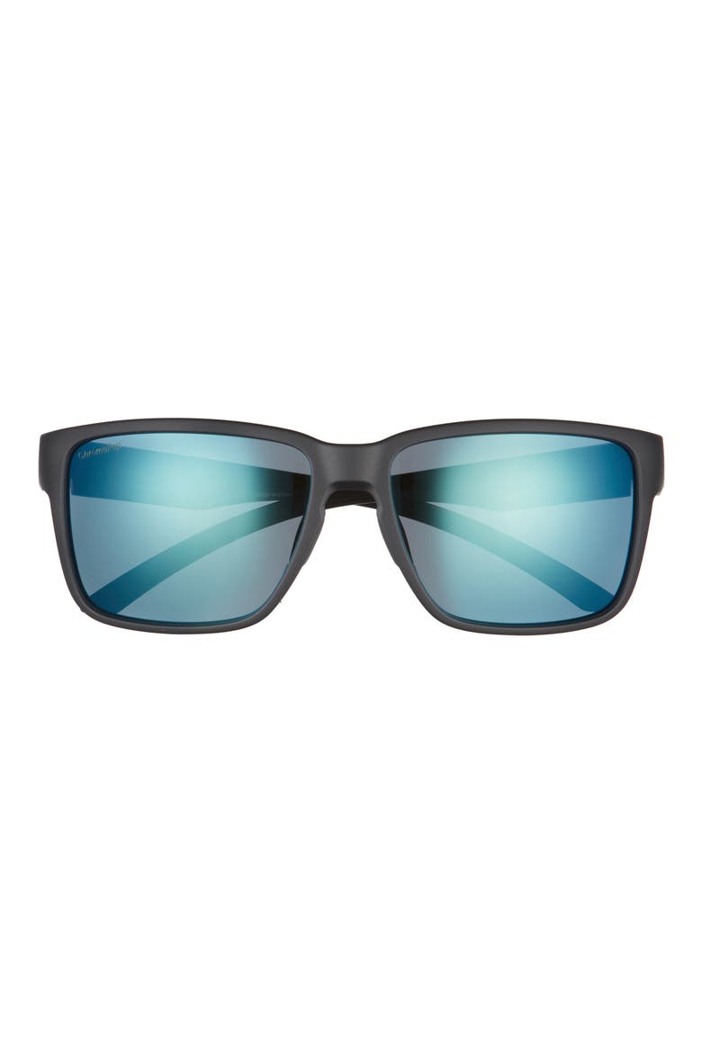 Emerge 60mm Polarized Rectangle Sunglasses, Main, color, MATTE BLACK / CHROMAPOP POLARIZED BLUE MIRROR