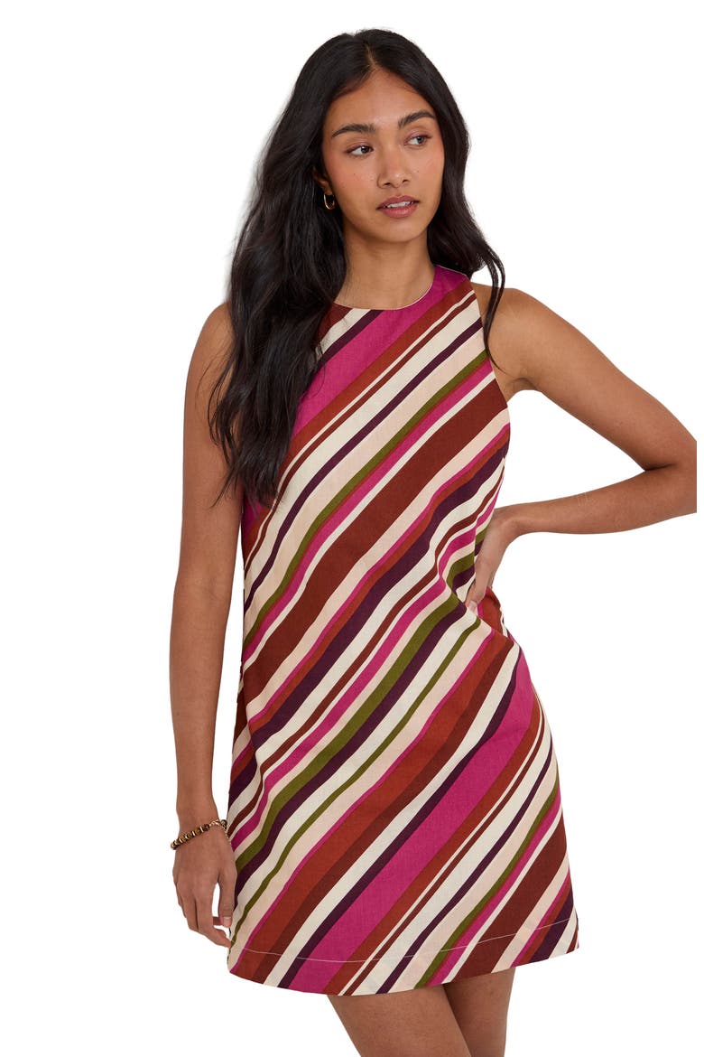 Palmermo Stripe Sleeveless Minidress, Alternate, color, BROWN